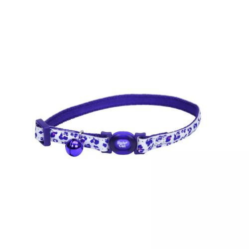 Coastal Pet Products Safe Cat Glow in the Dark Adjustable Breakaway Cat Collar- Purple Leopard 8-12 in