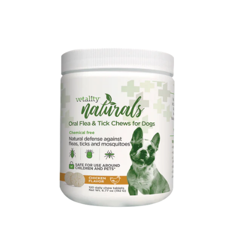Vetality Naturals Oral Flea & Tick Chews for Dogs, Natural Defense Against Fleas, Ticks & Mosquitoes 120 ct