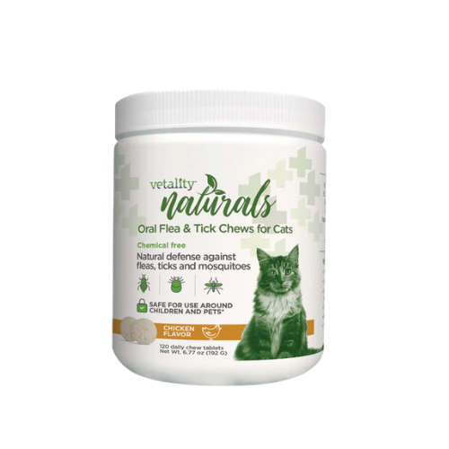 Vetality Naturals Oral Flea & Tick Chews for Cats, Natural Defense Against Fleas, Ticks & Mosquitoes 120 ct