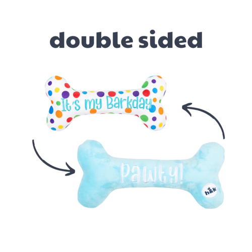 Huxley & Kent It's My Barkday Bone Double Sided Plush Bone Dog Toy 11 in