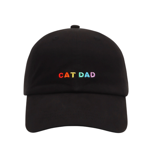 Hatphile Embroidered Cat Dad  Black and Rainbow Hat 