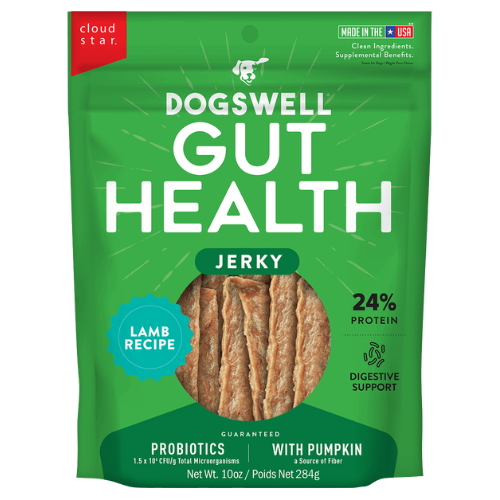 Dogswell Gut Health Jerky Dog Treats, Lamb Recipe 10 oz