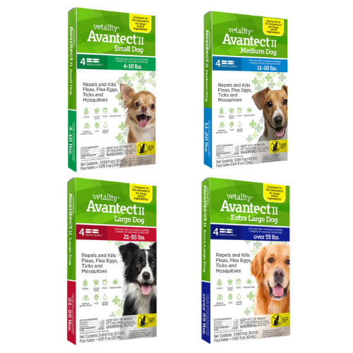 Vetality Avantect ll for Dogs, Repels & Kills Fleas, Flea Eggs, Ticks and Mosquitoes- 4 pack