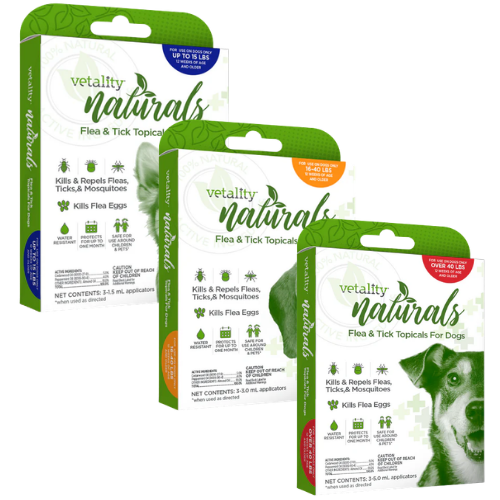 Vetality Naturals Flea & Tick Topicals for Dogs, Kills & Repels Fleas, Ticks & Mosquitoes- 3 pack
